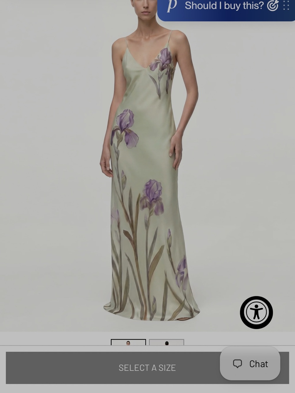 JW PEI Light Green Slip Maxi Dress with Purple Iris Motif - never worn out